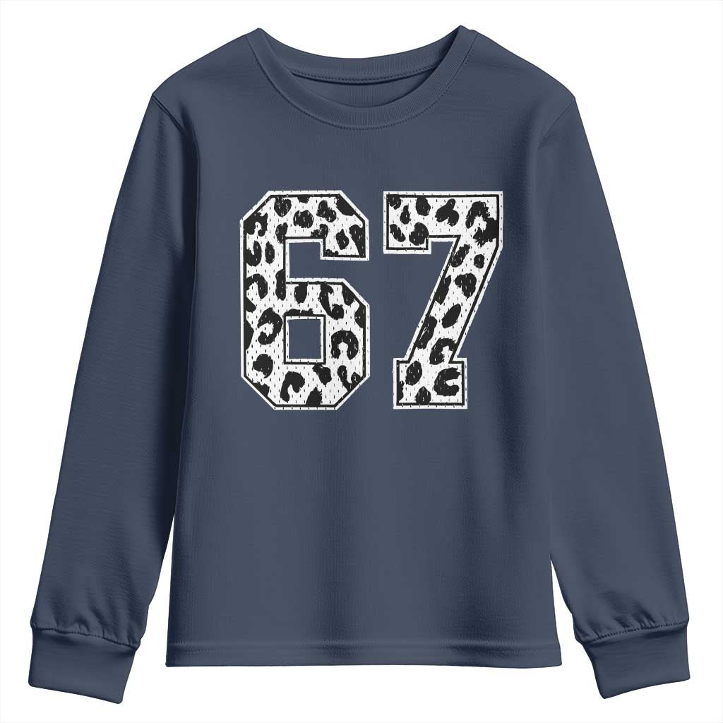 67 Jersey Number Youth Sweatshirt Funny Six Seven Meme Y2k Leopard Number TS10 Navy Print Your Wear