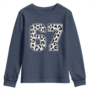 67 Jersey Number Youth Sweatshirt Funny Six Seven Meme Y2k Leopard Number TS10 Navy Print Your Wear
