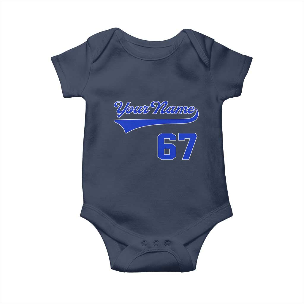 Personalized 67 Jersey Number Baby Onesie Custom Name Numbered Uniform Sports Team 67th Birthday TS10 Navy Print Your Wear
