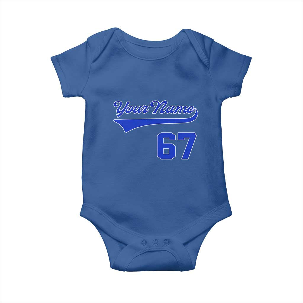 Personalized 67 Jersey Number Baby Onesie Custom Name Numbered Uniform Sports Team 67th Birthday TS10 Royal Blue Print Your Wear