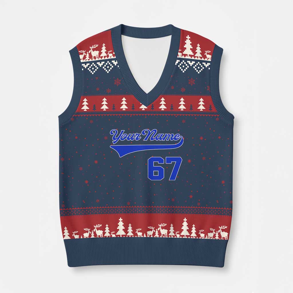 Personalized 67 Jersey Number V-Neck Knit Sweater Vest Custom Name Numbered Uniform Sports Team 67th Birthday TS10 Navy Red Print Your Wear