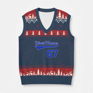 Personalized 67 Jersey Number V-Neck Knit Sweater Vest Custom Name Numbered Uniform Sports Team 67th Birthday TS10 Navy Red Print Your Wear