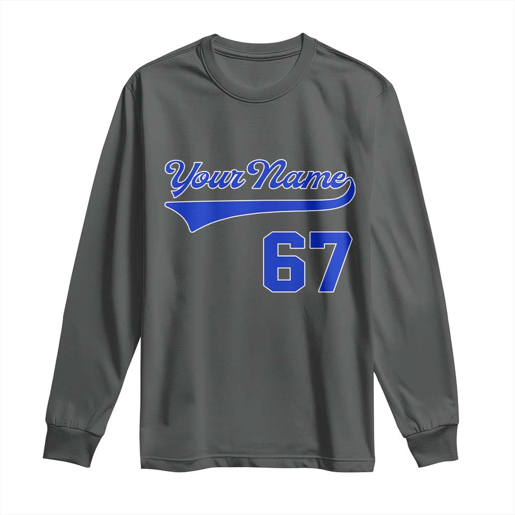 Personalized 67 Jersey Number Long Sleeve Shirt Custom Name Numbered Uniform Sports Team 67th Birthday TS10 Dark Heather Print Your Wear