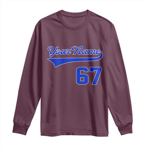 Personalized 67 Jersey Number Long Sleeve Shirt Custom Name Numbered Uniform Sports Team 67th Birthday TS10 Maroon Print Your Wear