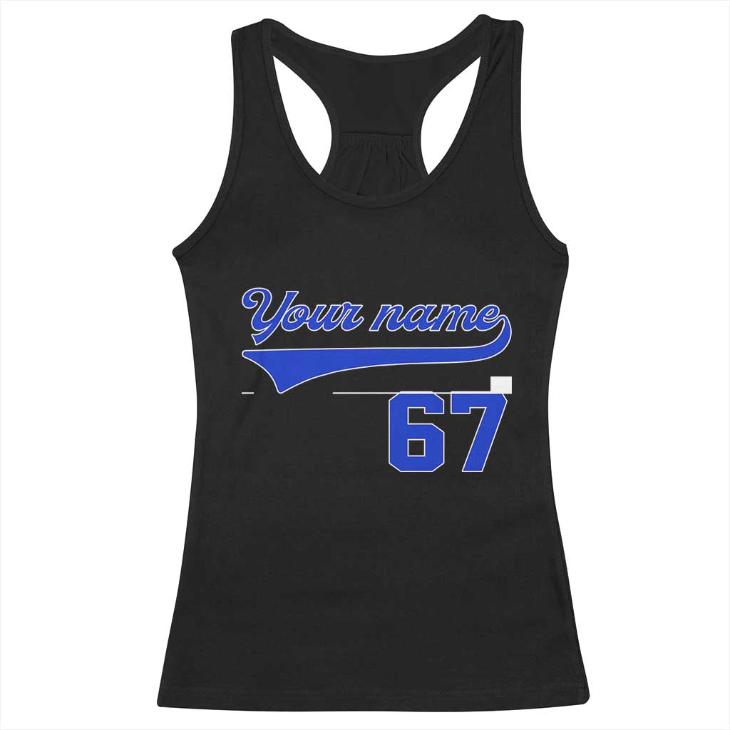 Personalized 67 Jersey Number Racerback Tank Top Custom Name Numbered Uniform Sports Team 67th Birthday - Print Your Wear