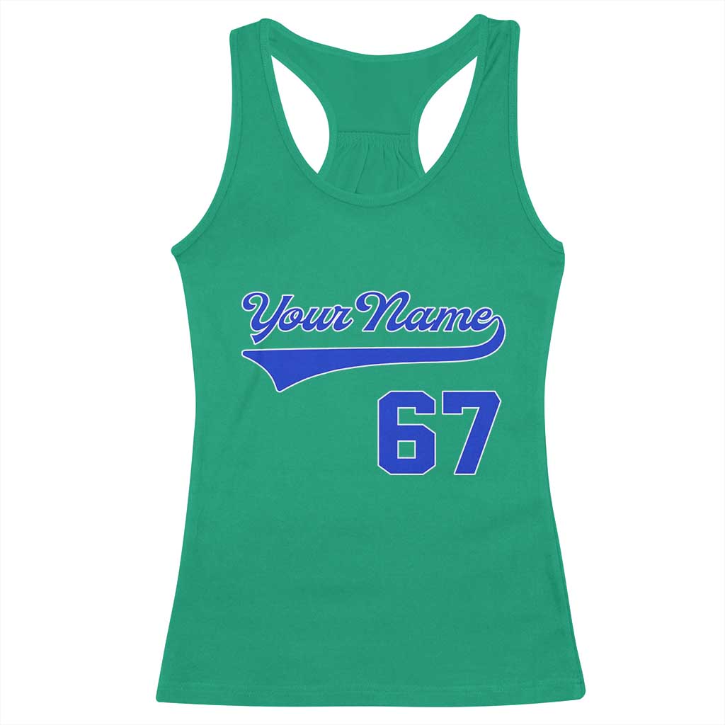 Personalized 67 Jersey Number Racerback Tank Top Custom Name Numbered Uniform Sports Team 67th Birthday TS10 Irish Green Print Your Wear