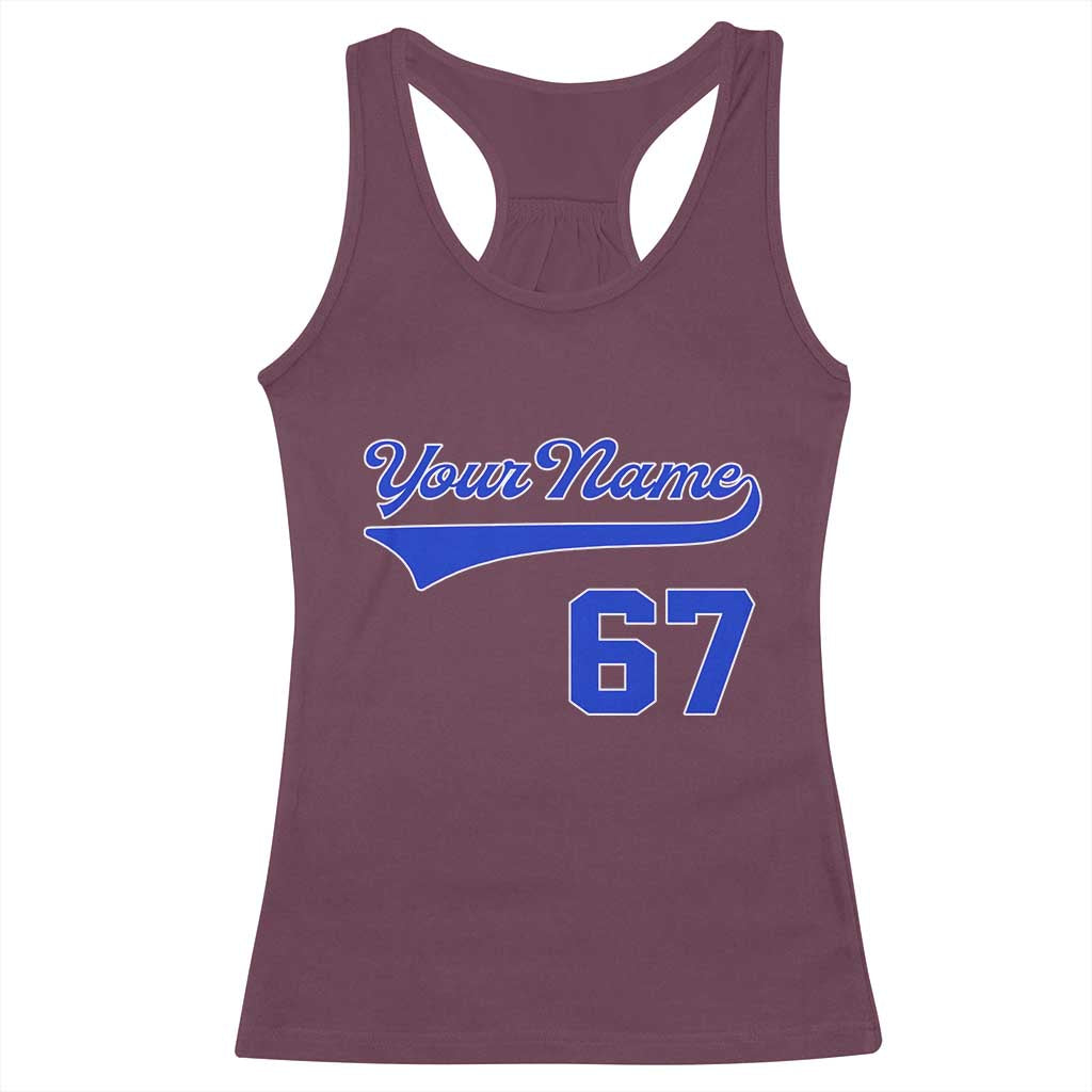 Personalized 67 Jersey Number Racerback Tank Top Custom Name Numbered Uniform Sports Team 67th Birthday TS10 Maroon Print Your Wear