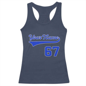 Personalized 67 Jersey Number Racerback Tank Top Custom Name Numbered Uniform Sports Team 67th Birthday TS10 Navy Print Your Wear