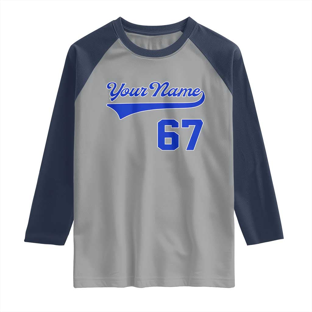 Personalized 67 Jersey Number Raglan Shirt Custom Name Numbered Uniform Sports Team 67th Birthday TS10 Sport Gray Navy Print Your Wear