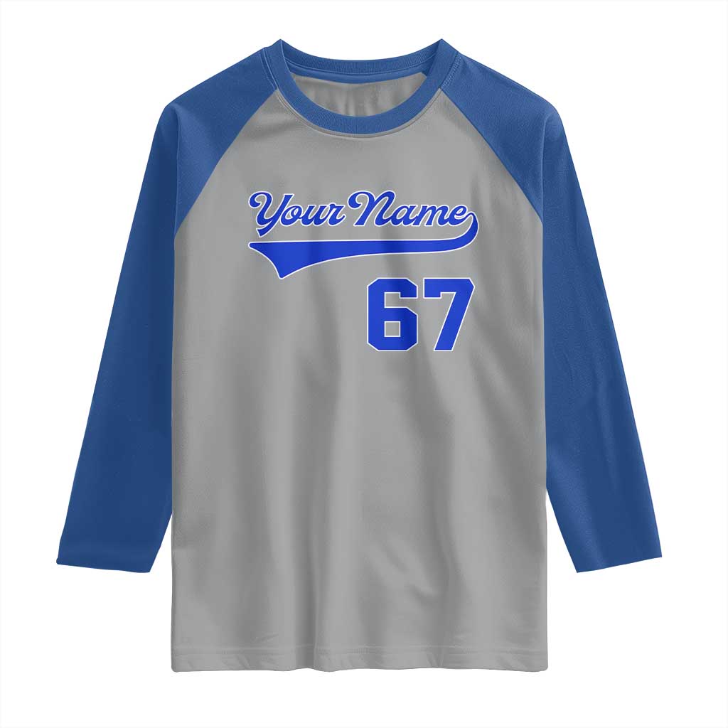 Personalized 67 Jersey Number Raglan Shirt Custom Name Numbered Uniform Sports Team 67th Birthday TS10 Sport Gray Royal Print Your Wear