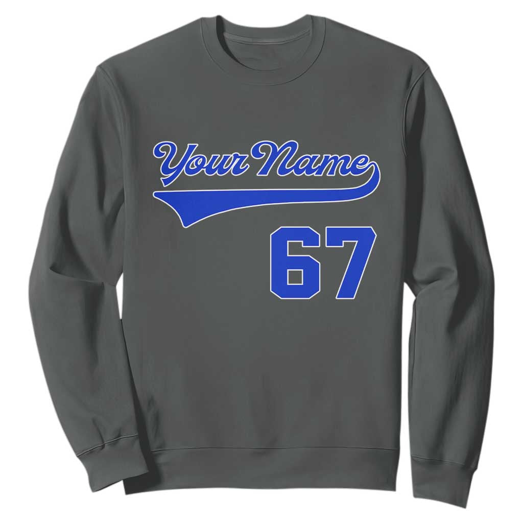 Personalized 67 Jersey Number Sweatshirt Custom Name Numbered Uniform Sports Team 67th Birthday TS10 Dark Heather Print Your Wear
