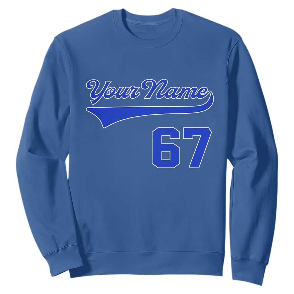 Personalized 67 Jersey Number Sweatshirt Custom Name Numbered Uniform Sports Team 67th Birthday TS10 Royal Blue Print Your Wear