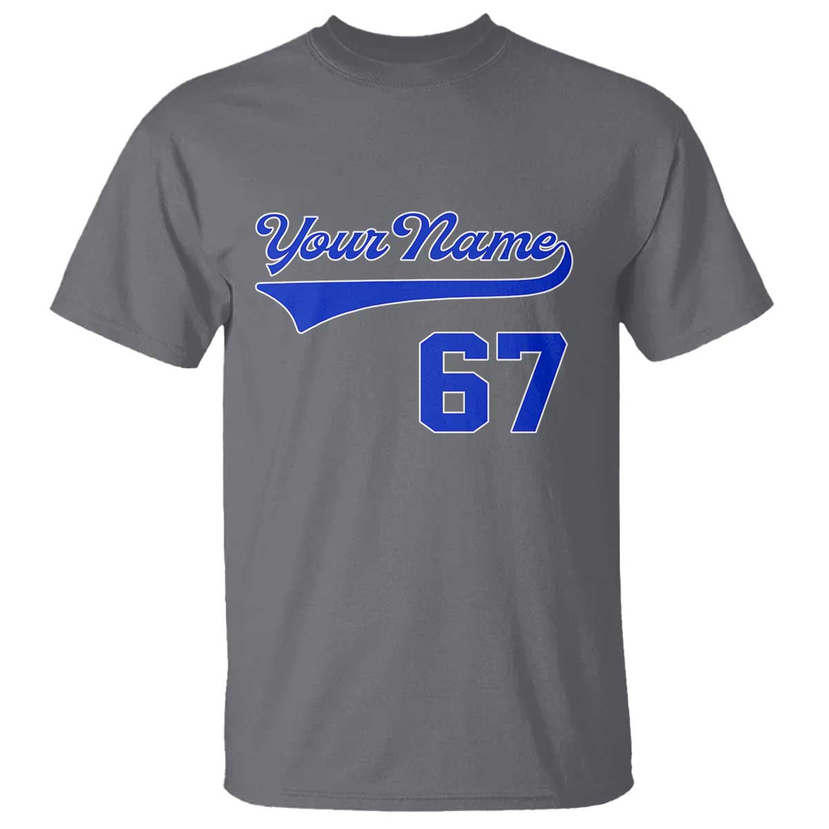 Personalized 67 Jersey Number T Shirt Custom Name Numbered Uniform Sports Team 67th Birthday TS10 Charcoal Print Your Wear