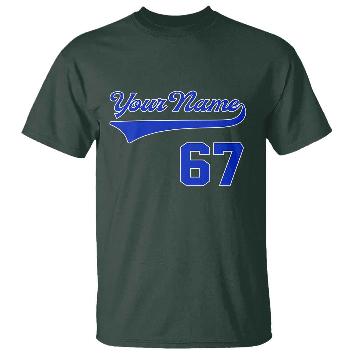 Personalized 67 Jersey Number T Shirt Custom Name Numbered Uniform Sports Team 67th Birthday TS10 Dark Forest Green Print Your Wear