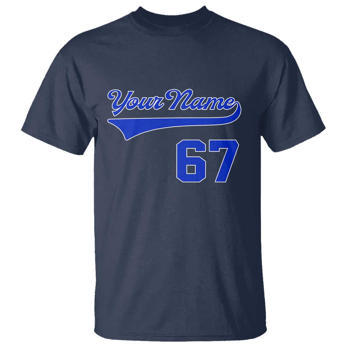 Personalized 67 Jersey Number T Shirt Custom Name Numbered Uniform Sports Team 67th Birthday TS10 Navy Print Your Wear