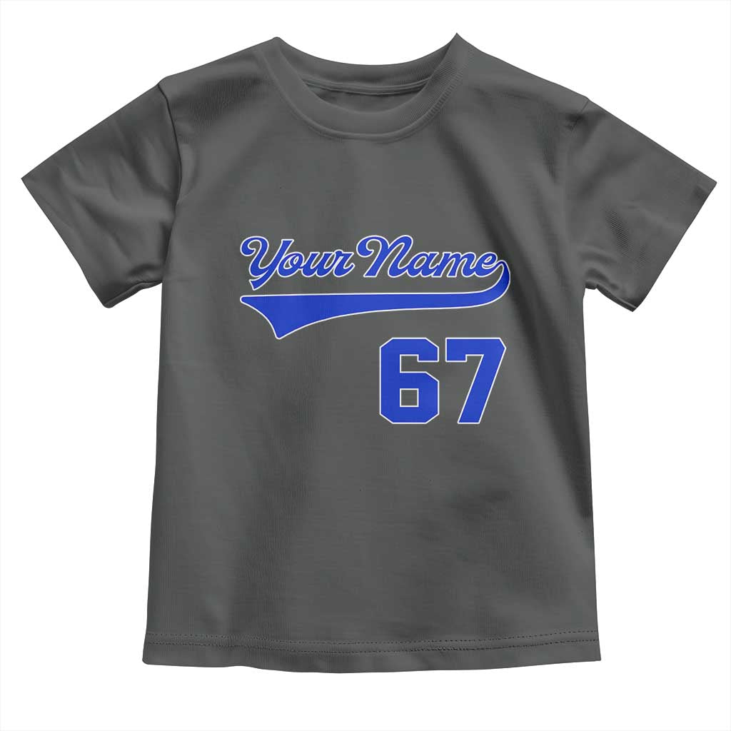 Personalized 67 Jersey Number Toddler T Shirt Custom Name Numbered Uniform Sports Team 67th Birthday TS10 Dark Heather Print Your Wear