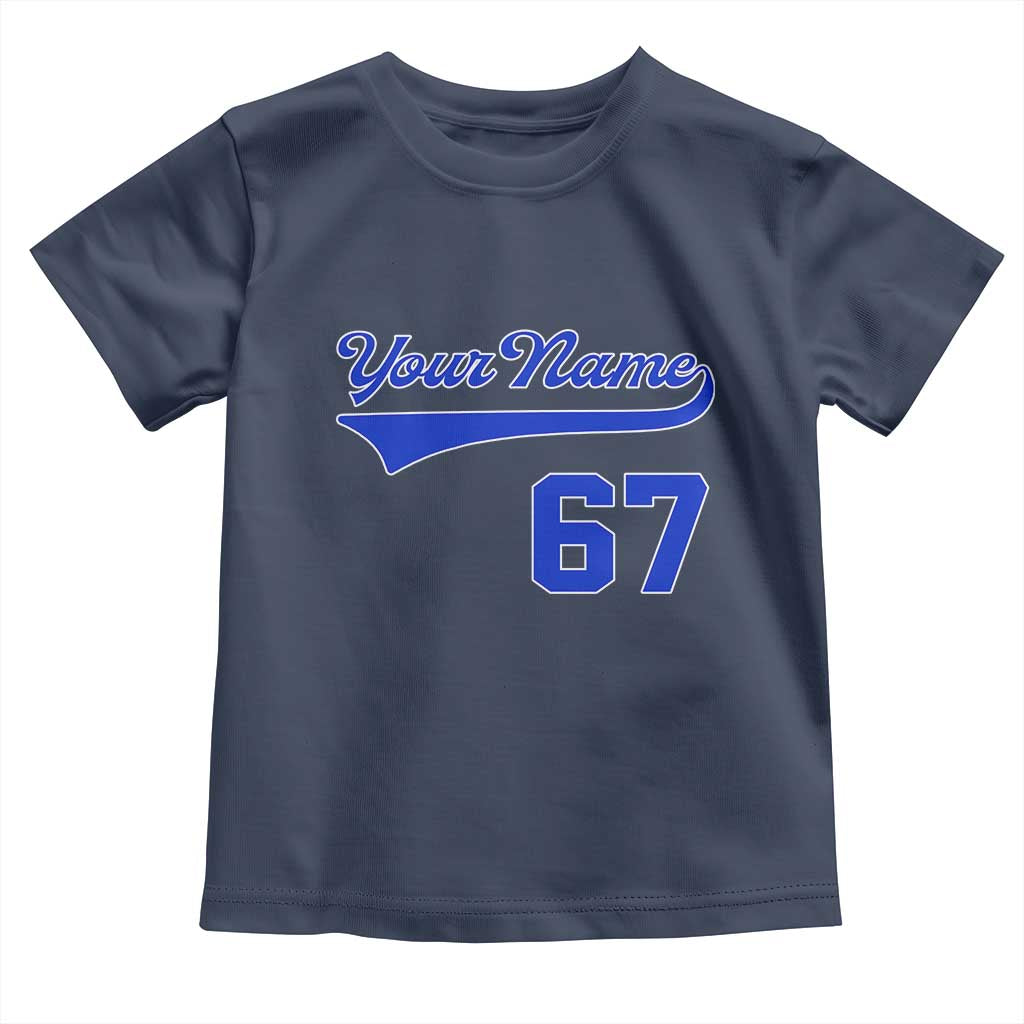 Personalized 67 Jersey Number Toddler T Shirt Custom Name Numbered Uniform Sports Team 67th Birthday TS10 Navy Print Your Wear
