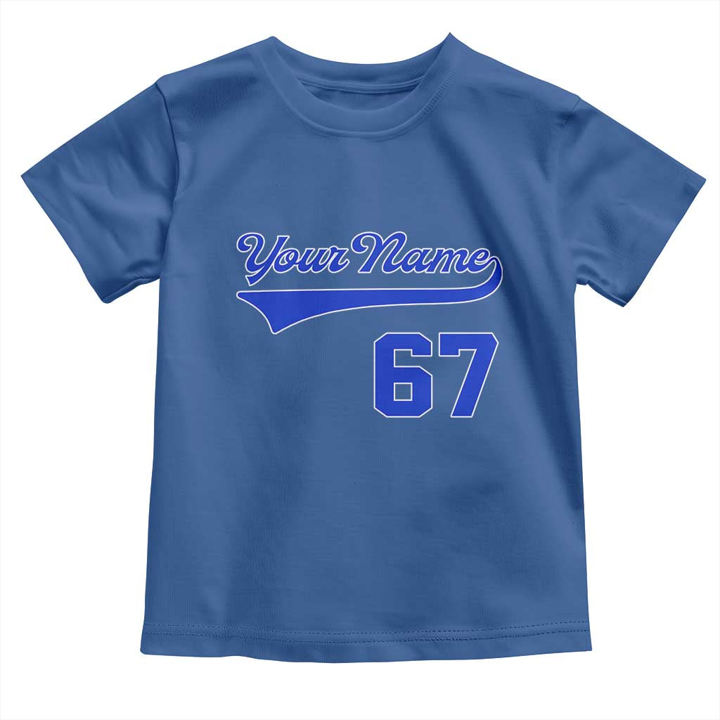 Personalized 67 Jersey Number Toddler T Shirt Custom Name Numbered Uniform Sports Team 67th Birthday TS10 Royal Blue Print Your Wear