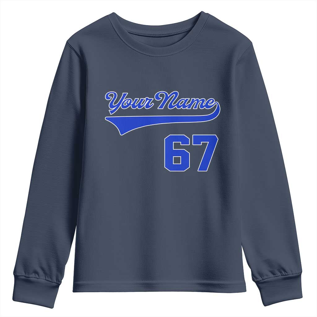 Personalized 67 Jersey Number Youth Sweatshirt Custom Name Numbered Uniform Sports Team 67th Birthday TS10 Navy Print Your Wear