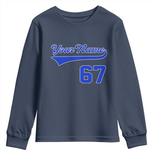 Personalized 67 Jersey Number Youth Sweatshirt Custom Name Numbered Uniform Sports Team 67th Birthday TS10 Navy Print Your Wear