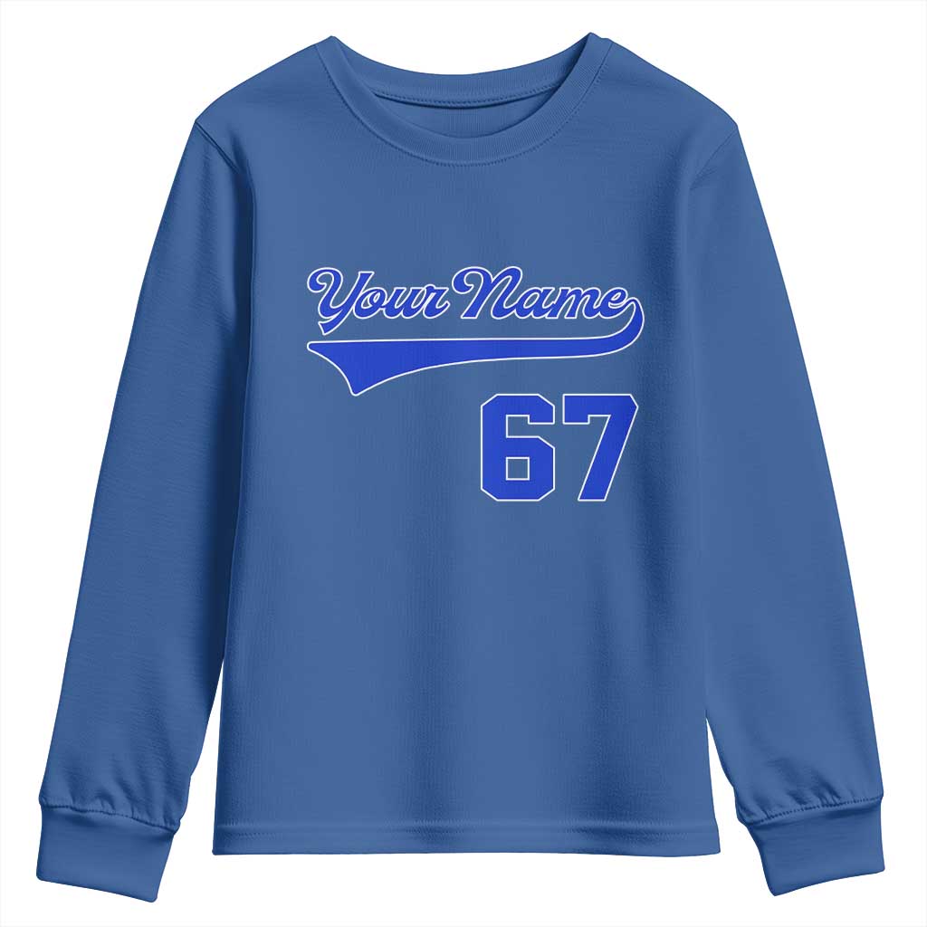 Personalized 67 Jersey Number Youth Sweatshirt Custom Name Numbered Uniform Sports Team 67th Birthday TS10 Royal Blue Print Your Wear