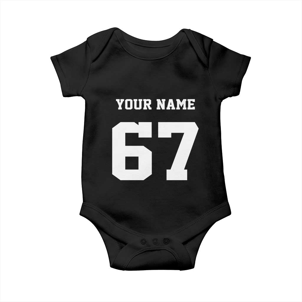 Personalized 67 Jersey Number Baby Onesie Custom Name Varsity Sports 67th Birthday TS10 Black Print Your Wear