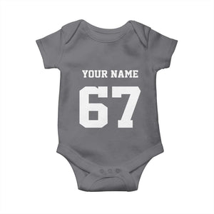 Personalized 67 Jersey Number Baby Onesie Custom Name Varsity Sports 67th Birthday TS10 Charcoal Print Your Wear