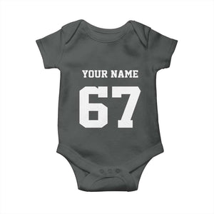 Personalized 67 Jersey Number Baby Onesie Custom Name Varsity Sports 67th Birthday TS10 Dark Heather Print Your Wear