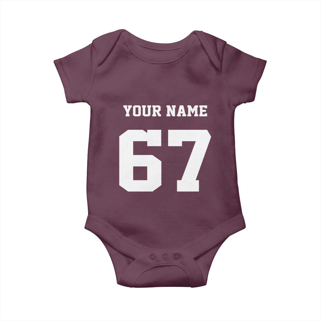 Personalized 67 Jersey Number Baby Onesie Custom Name Varsity Sports 67th Birthday TS10 Maroon Print Your Wear
