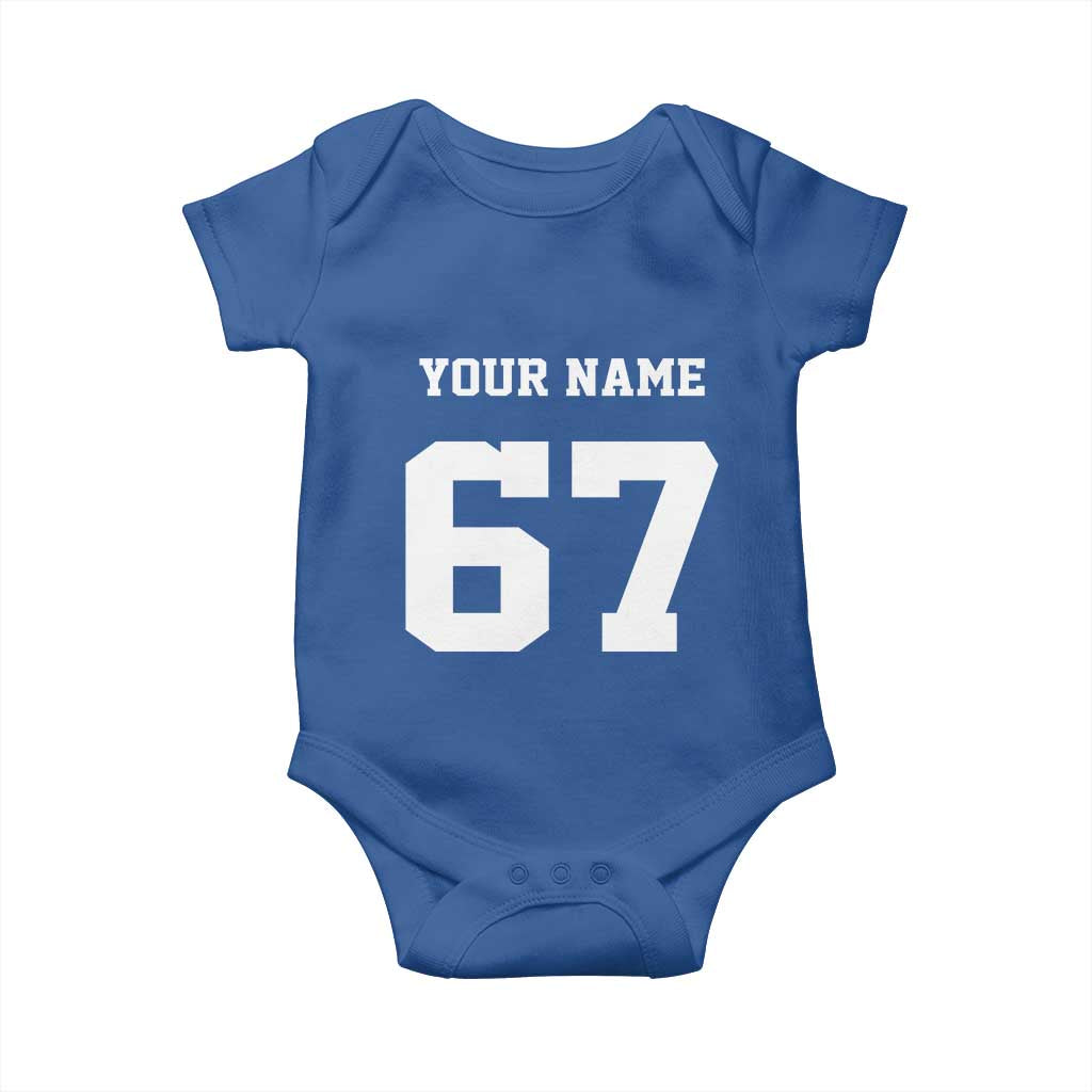Personalized 67 Jersey Number Baby Onesie Custom Name Varsity Sports 67th Birthday TS10 Royal Blue Print Your Wear