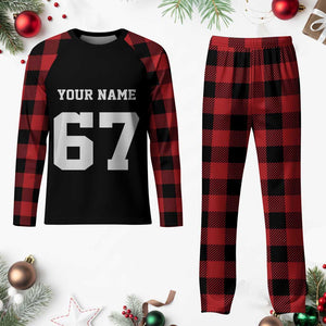 Personalized 67 Jersey Number Plaid Pajama Set Custom Name Varsity Sports 67th Birthday TS10 Buffalo Plaid Print Your Wear