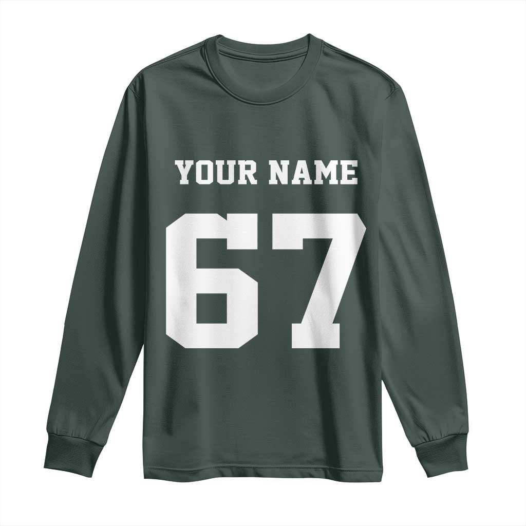 Personalized 67 Jersey Number Long Sleeve Shirt Custom Name Varsity Sports 67th Birthday TS10 Dark Forest Green Print Your Wear