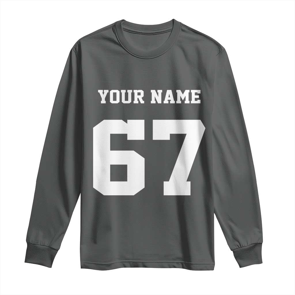 Personalized 67 Jersey Number Long Sleeve Shirt Custom Name Varsity Sports 67th Birthday TS10 Dark Heather Print Your Wear