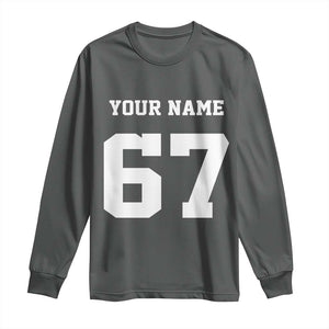 Personalized 67 Jersey Number Long Sleeve Shirt Custom Name Varsity Sports 67th Birthday TS10 Dark Heather Print Your Wear