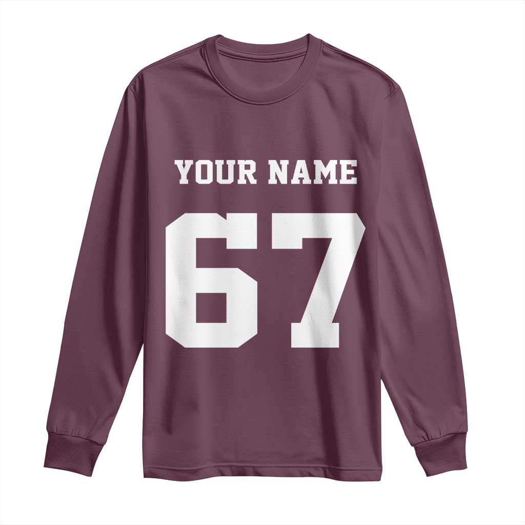 Personalized 67 Jersey Number Long Sleeve Shirt Custom Name Varsity Sports 67th Birthday TS10 Maroon Print Your Wear