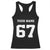 Personalized 67 Jersey Number Racerback Tank Top Custom Name Varsity Sports 67th Birthday - Print Your Wear