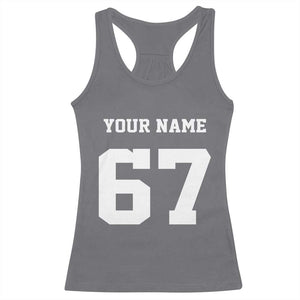 Personalized 67 Jersey Number Racerback Tank Top Custom Name Varsity Sports 67th Birthday - Print Your Wear