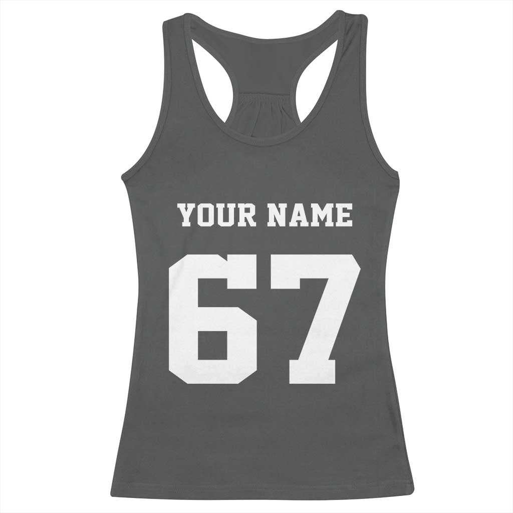 Personalized 67 Jersey Number Racerback Tank Top Custom Name Varsity Sports 67th Birthday TS10 Dark Heather Print Your Wear