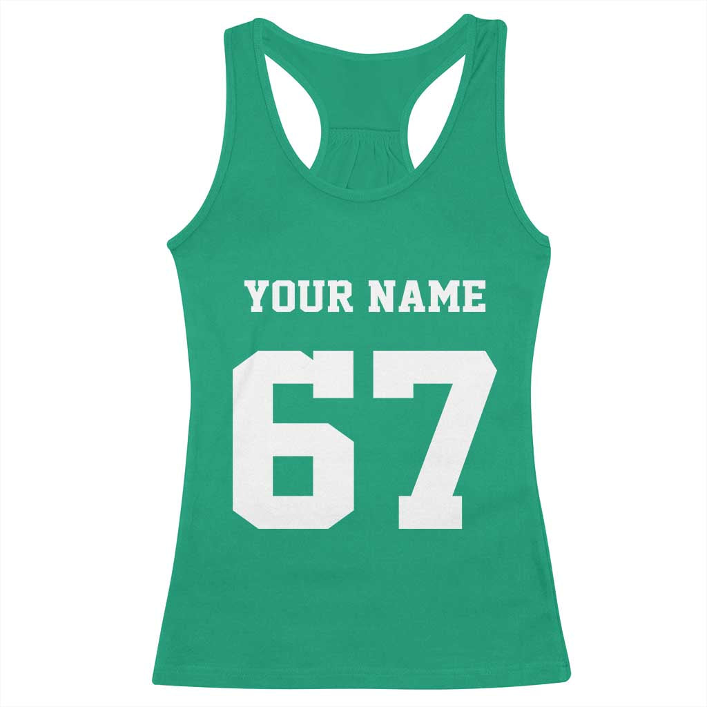 Personalized 67 Jersey Number Racerback Tank Top Custom Name Varsity Sports 67th Birthday TS10 Irish Green Print Your Wear