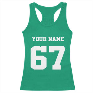 Personalized 67 Jersey Number Racerback Tank Top Custom Name Varsity Sports 67th Birthday - Print Your Wear