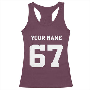Personalized 67 Jersey Number Racerback Tank Top Custom Name Varsity Sports 67th Birthday - Print Your Wear