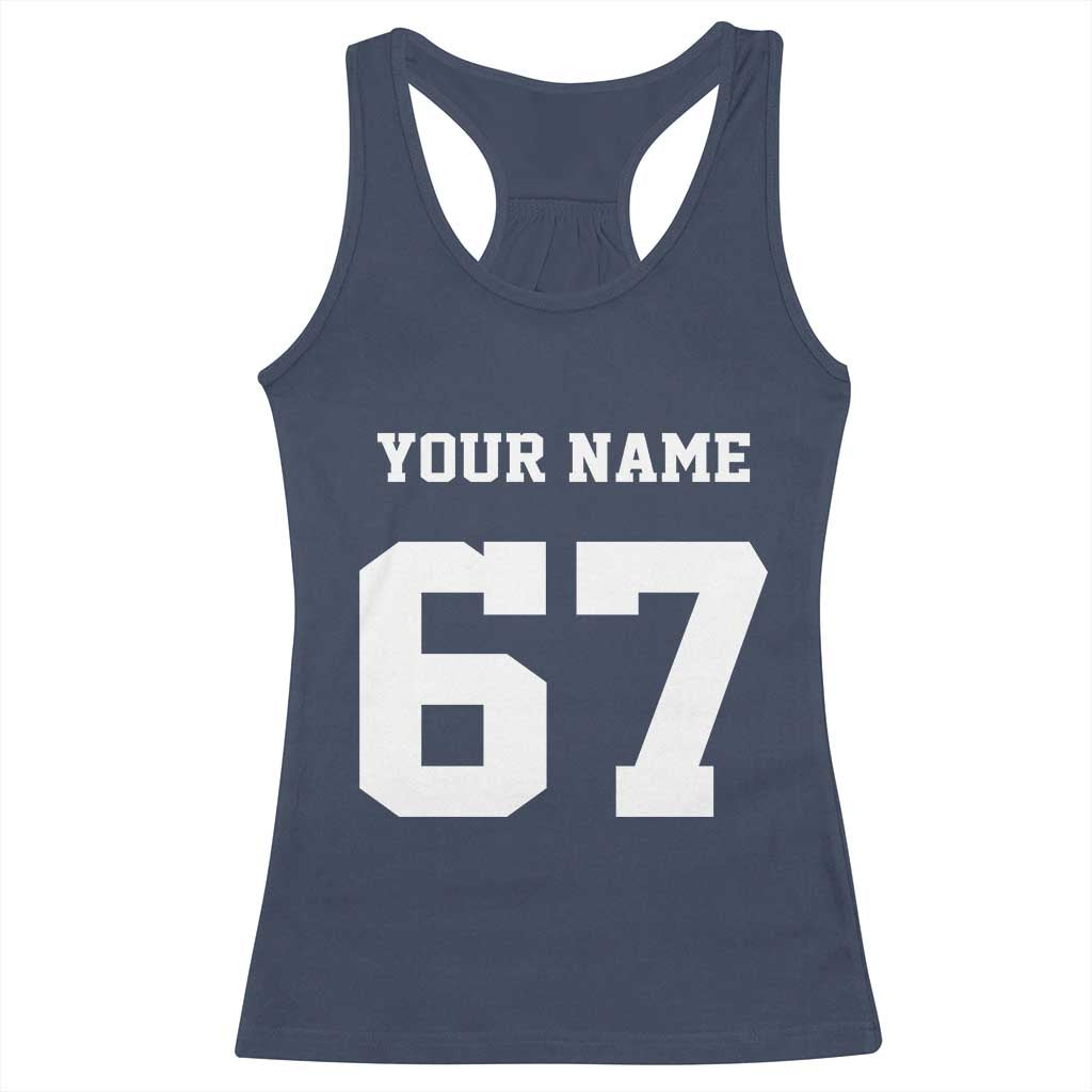 Personalized 67 Jersey Number Racerback Tank Top Custom Name Varsity Sports 67th Birthday TS10 Navy Print Your Wear