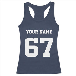 Personalized 67 Jersey Number Racerback Tank Top Custom Name Varsity Sports 67th Birthday - Print Your Wear