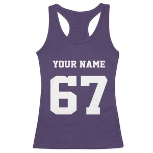 Personalized 67 Jersey Number Racerback Tank Top Custom Name Varsity Sports 67th Birthday - Print Your Wear