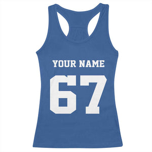 Personalized 67 Jersey Number Racerback Tank Top Custom Name Varsity Sports 67th Birthday - Print Your Wear