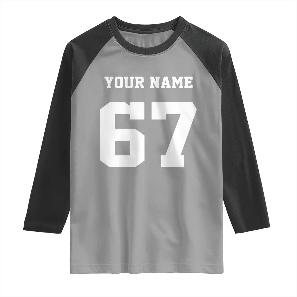 Personalized 67 Jersey Number Raglan Shirt Custom Name Varsity Sports 67th Birthday TS10 Sport Gray Black Print Your Wear