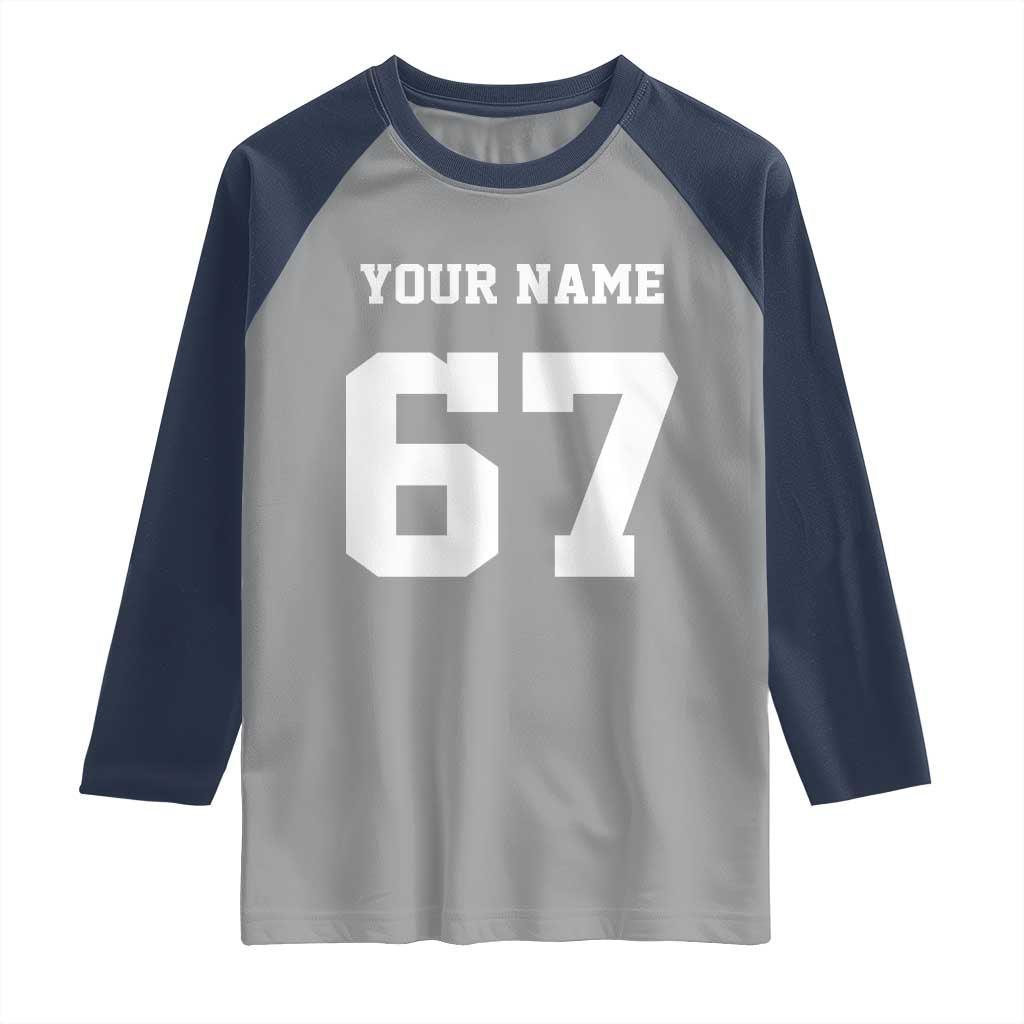 Personalized 67 Jersey Number Raglan Shirt Custom Name Varsity Sports 67th Birthday TS10 Sport Gray Navy Print Your Wear