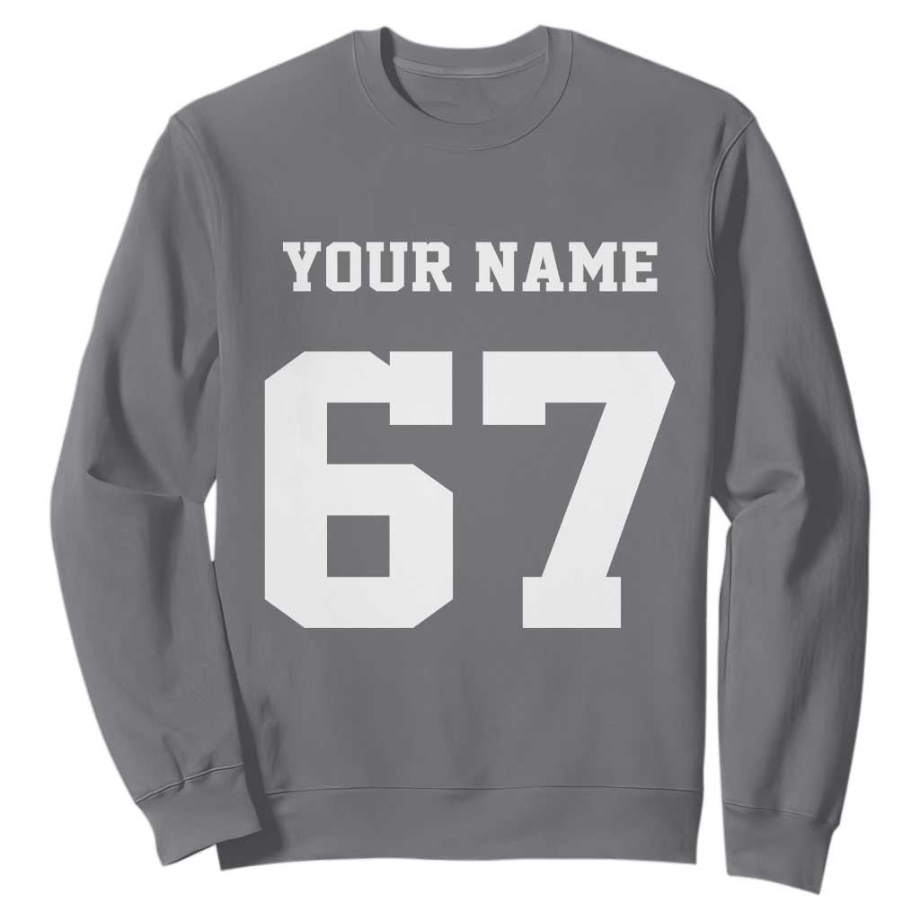 Personalized 67 Jersey Number Sweatshirt Custom Name Varsity Sports 67th Birthday TS10 Charcoal Print Your Wear