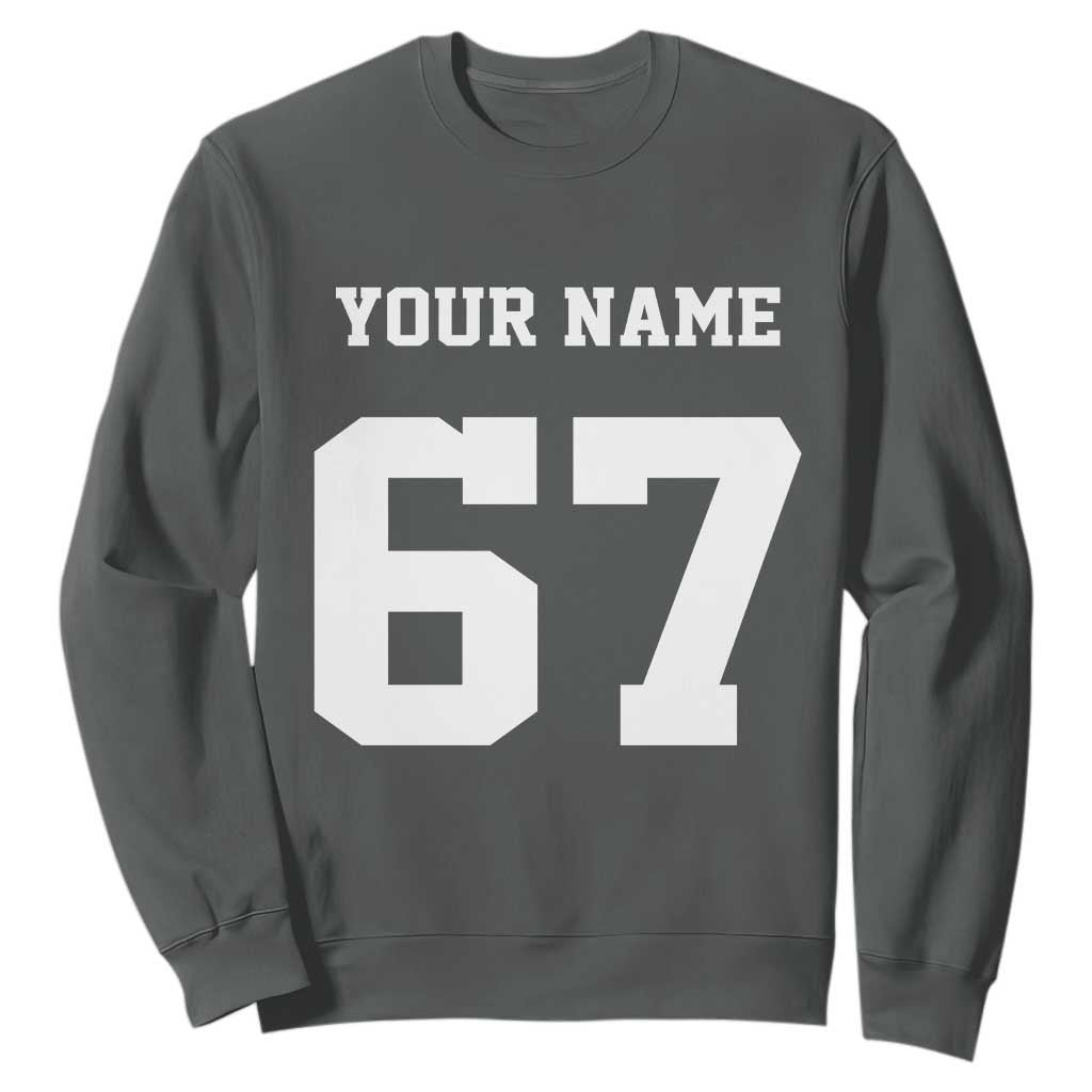 Personalized 67 Jersey Number Sweatshirt Custom Name Varsity Sports 67th Birthday TS10 Dark Heather Print Your Wear