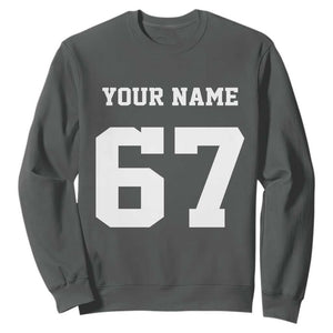 Personalized 67 Jersey Number Sweatshirt Custom Name Varsity Sports 67th Birthday TS10 Dark Heather Print Your Wear